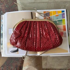 Judith Leiber Red Snakeskin Clutch Bag
